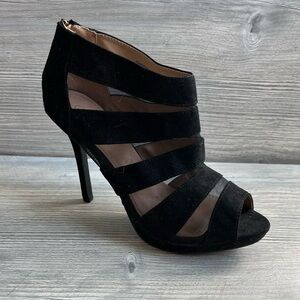 Woman’s high heel mesh panel open toe zipper heel ankle booties size 41